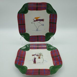 Pfaltzgraff Snow Bear Polar Bear Lunch Salad Cookie Plates Red Green Blue Plaid